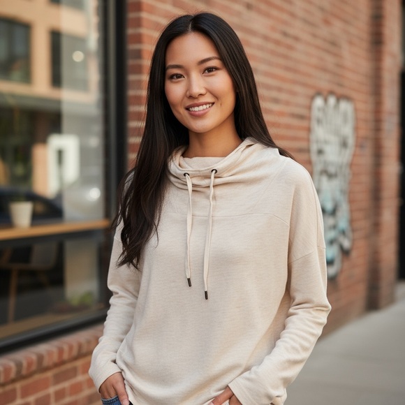 Women’s Lou & Grey Cowl Neck Lightweight Hoodie – Beige – Size Medium - Picture 1 of 7